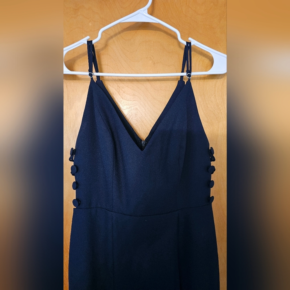 Fame & Partners •  Maxi  Gown • Navy Blue • Side Buttons • Zipper Back •Size 6
